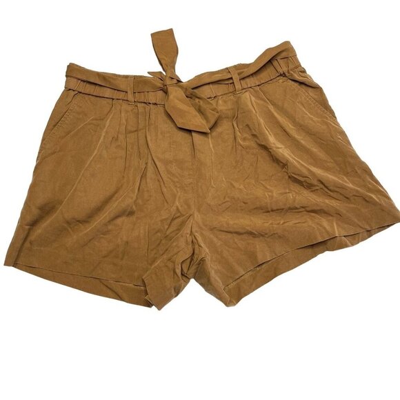 Ann‎ Taylor 100% Lyocell Elastic Waist Belted Shorts Brown Size 8 - Picture 1 of 8
